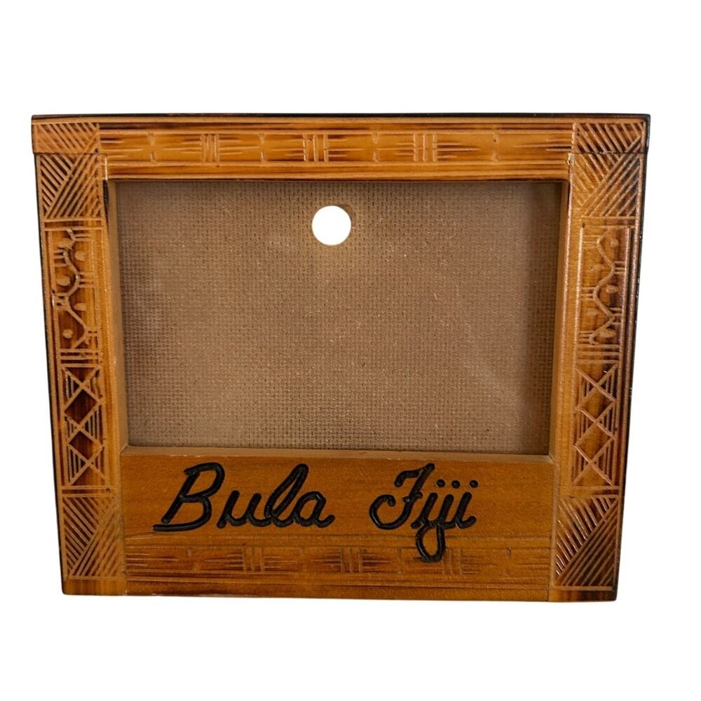 Bula Fiji Carved Wooden Souvenir Photo Frame – Tribal Design - Picture 1 of 6